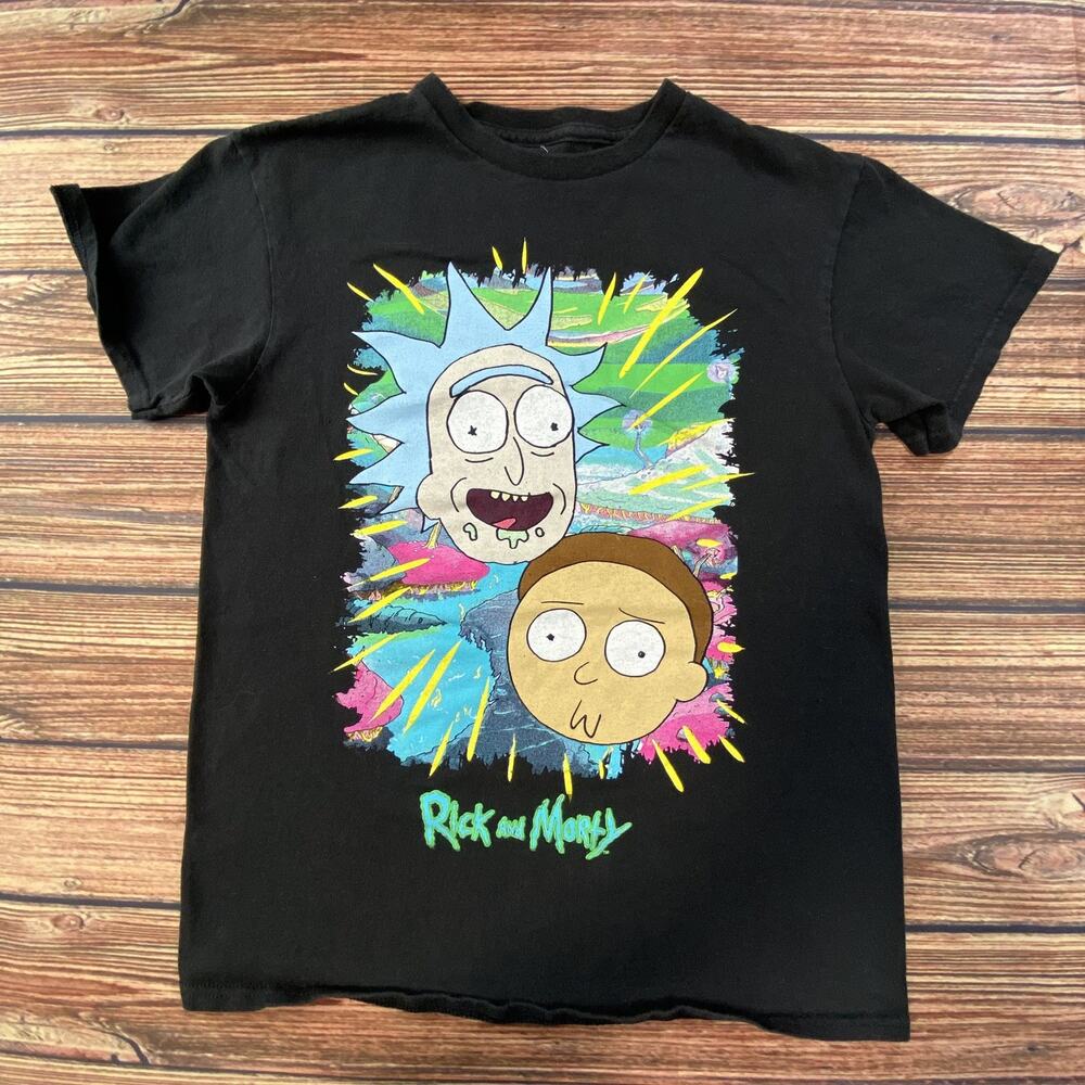 Rick and Morty Shirt Mens Small Black Graphic Tee Cartoon Trippy Short Sleeve
